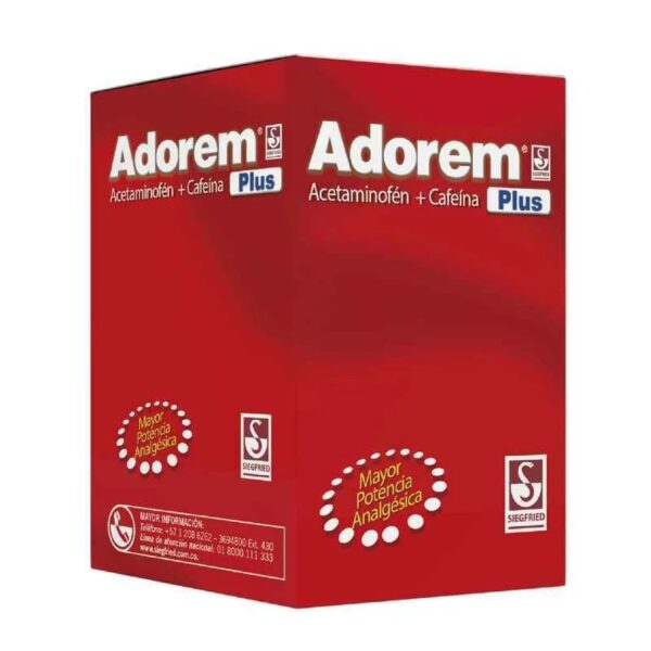 ADOREM PLUS ACETAMINOFEN+CAFEINA CAJA X 100 TABLETAS SIEGFRIED ...